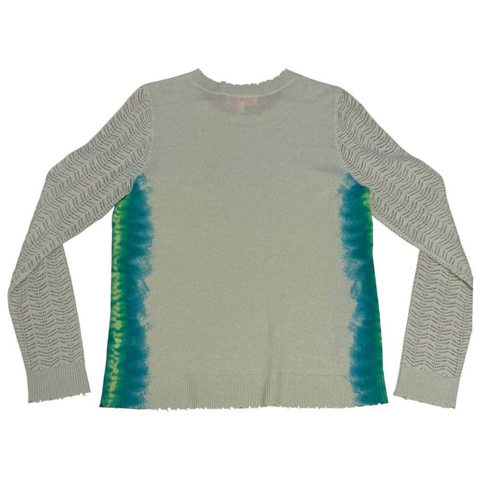 Lisa Todd 100% Cashmere Sweater Blue Green Ombre Pointelle Crewneck Chic Size XS - Picture 8 of 14